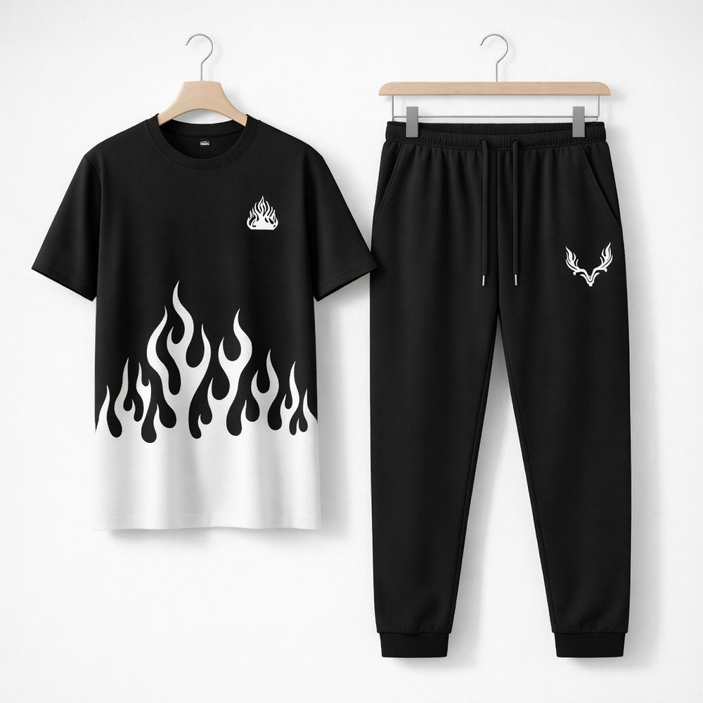 Men Printed Black Polyester Track Suit For Men