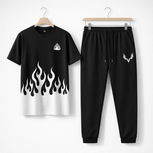 Men Printed Black Polyester Track Suit For Men